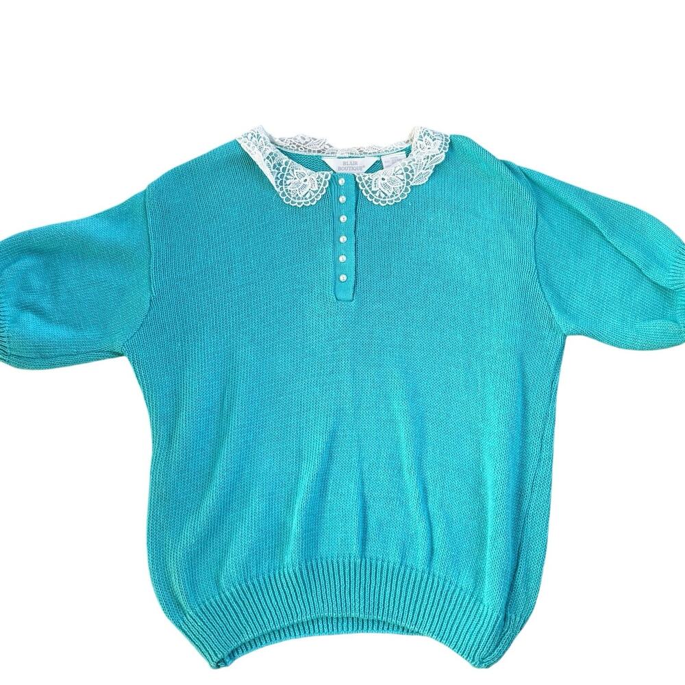 Vtg 1990s Blair Boutique Teal Short Sleeve Sweater XL
